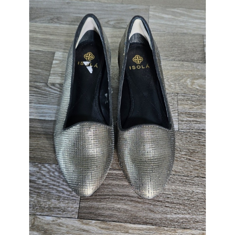 Isola Flats Womens 7 Gold Shimmer Loafers Metallic Pointed Toe Shoe‎